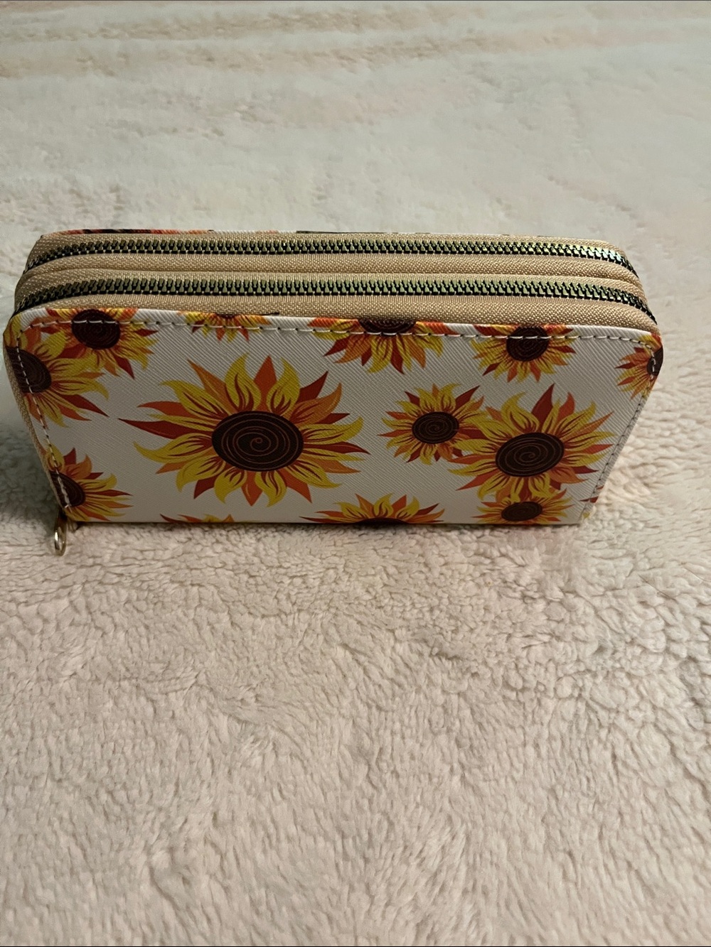 Sunflower Print Double-Zip Wallet - White & Yellow